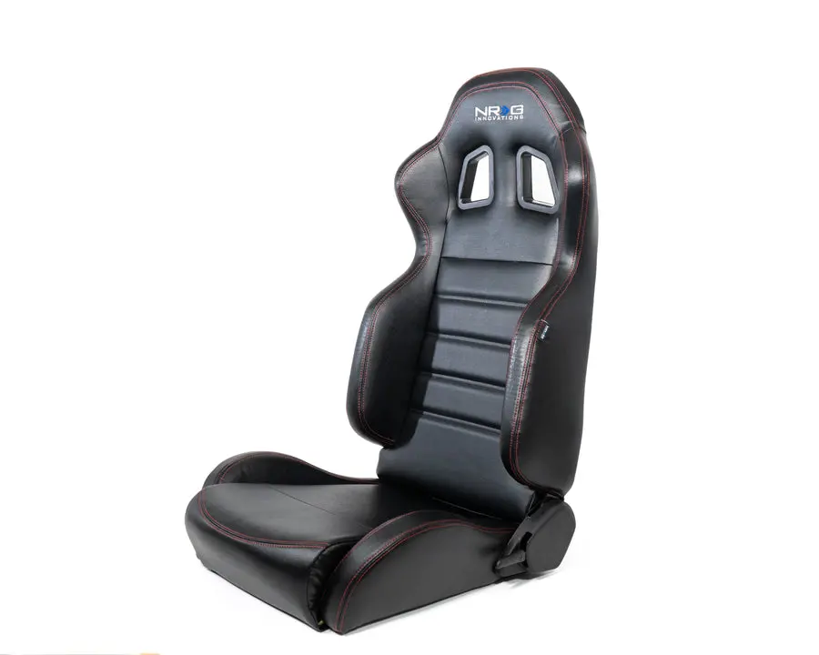 Nrg Reclinable Racing Seat, Black Leather, Red Stitching W/ Logo - Rsc-208-1L/R 1
