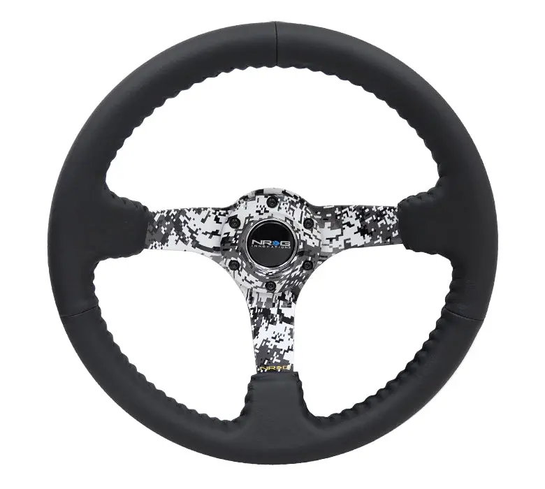 Nrg Reinforced Steering Wheel - Hydro Dipped Digital Camo 3" Deep, 5Mm Spoke, 350Mm Sport Steering Wheel Black Leather W/ Black Baseball Stitching - Rst-036Dc-R 1