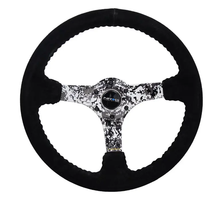 Nrg Reinforced Steering Wheel - Hydro Dipped Digital Camo 3" Deep, 5Mm Spoke, 350Mm Sport Steering Wheel Black Suede W/ Black Baseball Stitching - Rst-036Dc-S 1