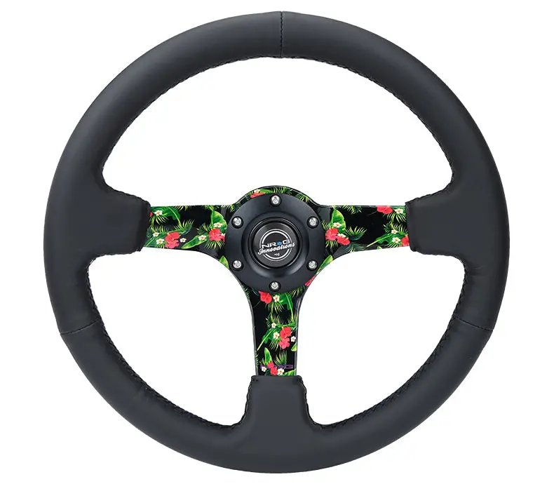 Nrg Reinforced Steering Wheel - 3" Deep, 5Mm Tropical Spoke, 350Mm Sport Steering Wheel Black Leather W/ Black Criss Cross Stitching - Rst-036Trop-R 1