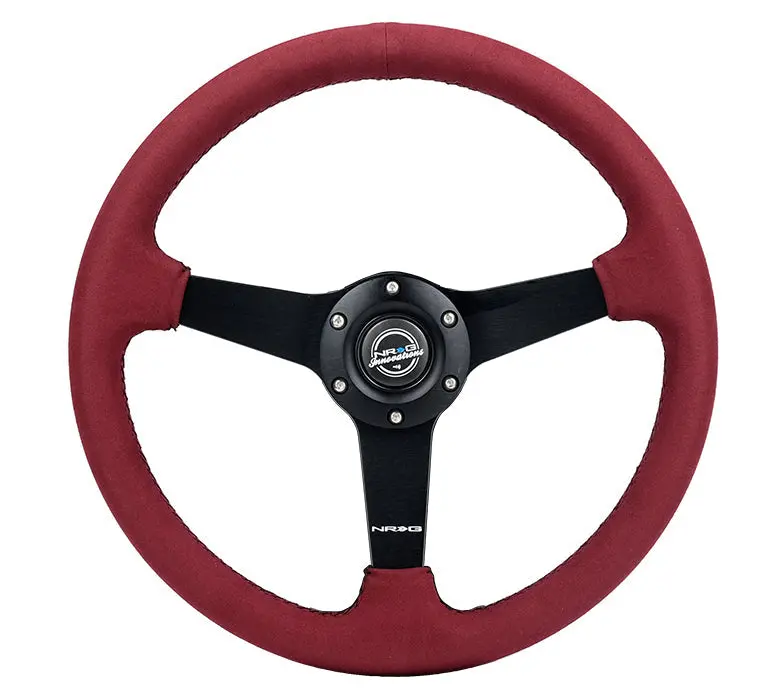 Nrg 350Mm Sport Steering Wheel (1.5' Deep) Burgundy Micro Suede With Black Stitching - Matte Black Solid Spokes - Rst-037Mb-Bua 1