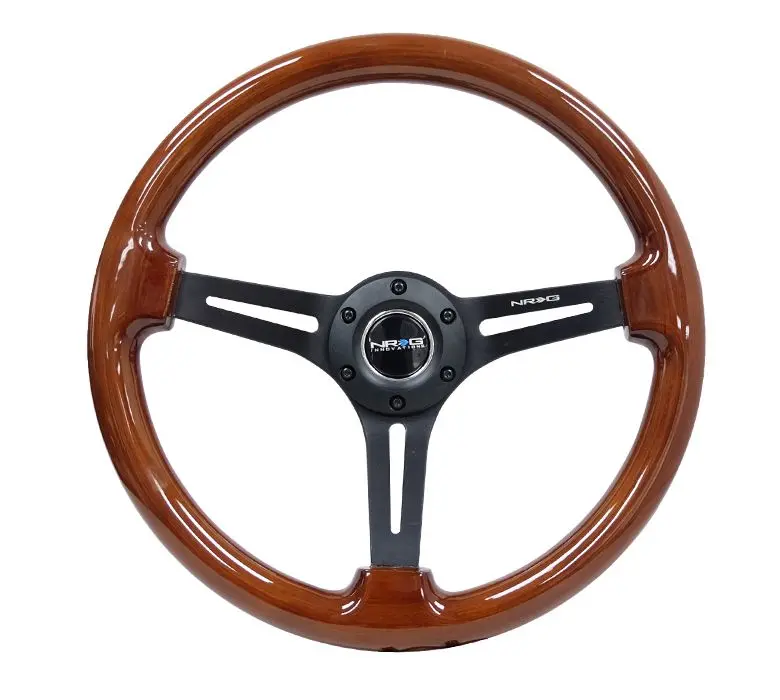 Nrg Reinforced Classic Wood Grain Wheel, 350Mm, 3 Spoke Slotted Center Black With Brown Painted Wood - Rst-018Br-Bk 1