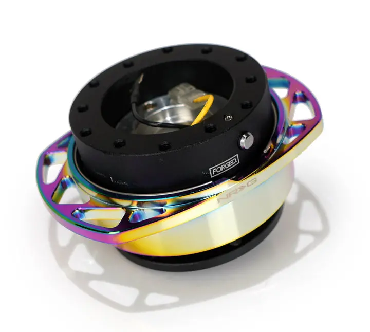 Nrg Quick Release Race Handle - Black Body / Neochrome Cutout  Ring - Srk-257Bk-Mc 1