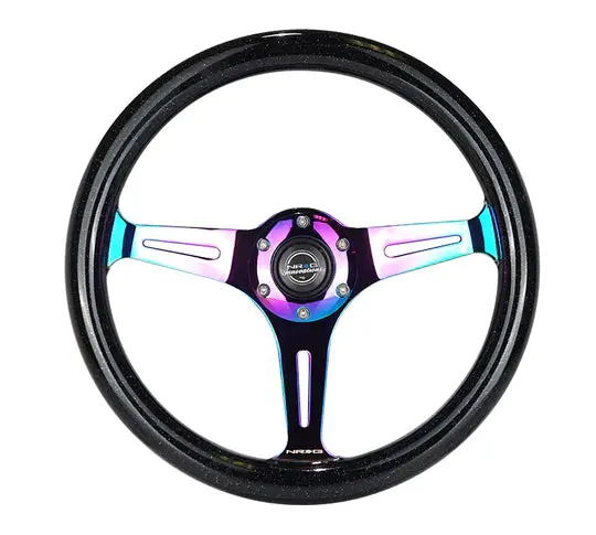 Nrg "Galaxy" Classic Wood Grain Wheel - 350Mm 3 Neochrome Spokes - Black Sparkled Color - St-015Mc-Bsb 1