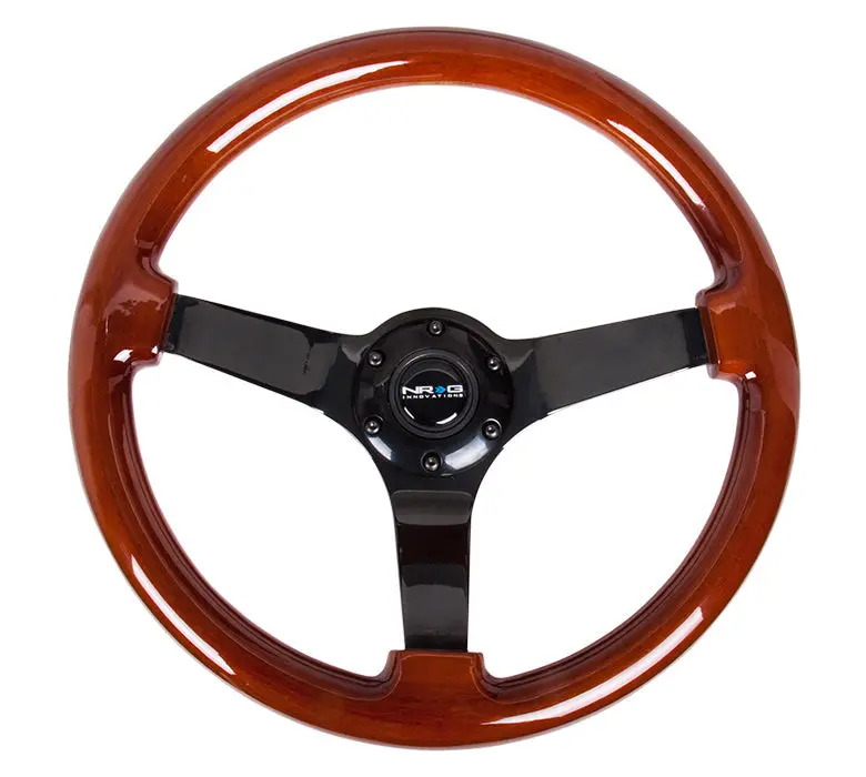 Nrg Reinforced Steering Wheel - Classic Wood Grain Wheel (3" Deep), 350Mm, 3 Solid Spoke Center In Black Matte Finish - Rst-036Br-Bk 1