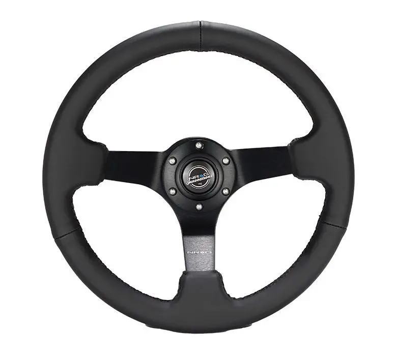 Nrg Reinforced Steering Wheel - 330Mm Sport Leather Racing ( 3" Deep) Comfort Grip, 4Mm Matte Black Spoke With Criss Cross Stitching - Rst-033Bk-R 1