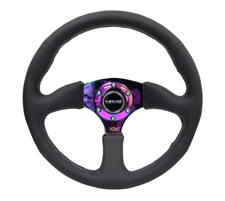 Nrg Reinforced Steering Wheel- 350Mm Sport Leather Racing ( 2.5" Deep) Comfort Grip, 4Mm Metal Neochrome Spoke - Rst-023Mc-R 1