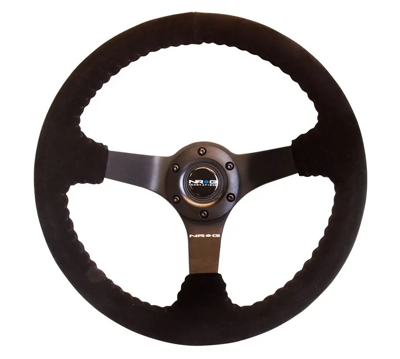 Nrg Reinforced Steering Wheel-Odi Signature Race Style - 350Mm Sport Steering Wheel (3' Deep) Black Suede W/ Black Baseball Stitching - Matte Black Spoke - Rst-036Mb-S 1