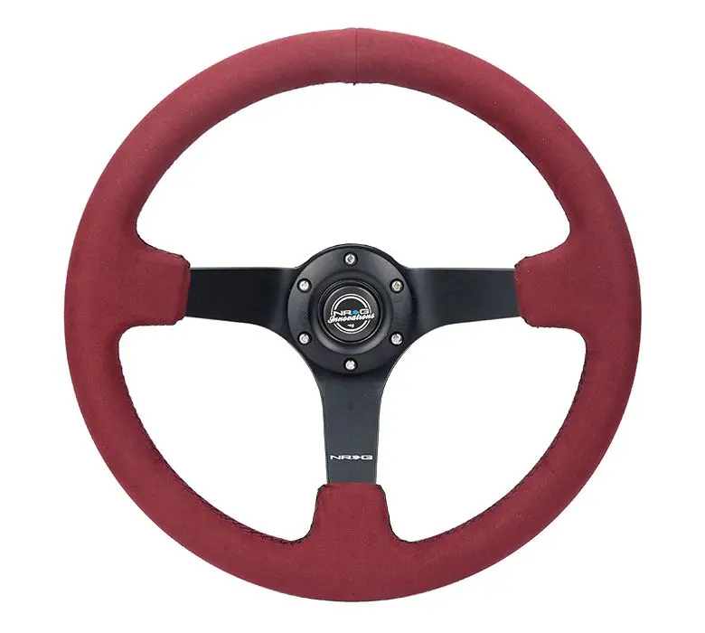 Nrg Reinforced Steering Wheel - 350Mm Sport Steering Wheel (3' Deep) Burgundy Alcantara With Black Baseball Stitching - Matte Black Spoke - Rst-036Mb-Bua 1
