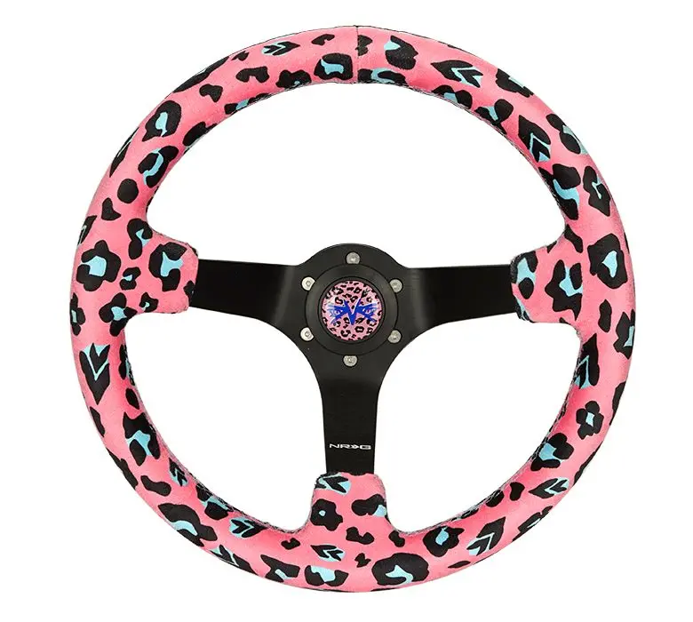 Nrg Reinforced Steering Wheel - 350Mm Sport Steering Wheel (3' Deep) Savage Pinkleopard Printed Micro Fiber Vegan Material With Matte Black Spoke - Rst-036Mb-Sv-Pk 1