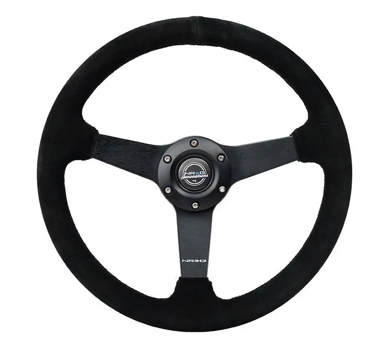 Nrg 350Mm Sport Steering Wheel (1.5' Deep) Black Suede With Black Stitching - Matte Black Solid Spokes - Rst-037Mb-S 1