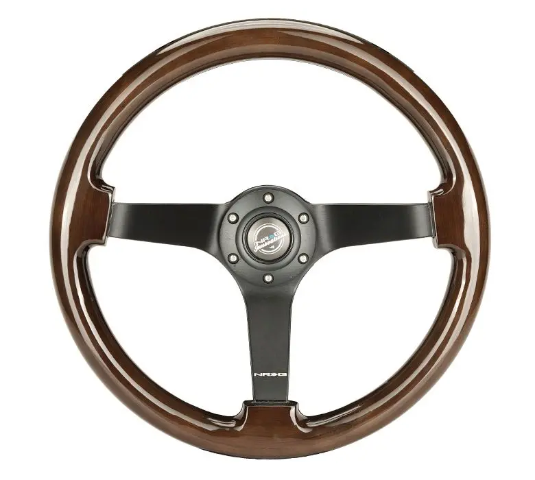 Nrg Reinforced Steering Wheel - Classic Dark Wood Grain Wheel (3" Deep), 350Mm, 3 Solid Spoke Center In Black - Rst-036Bk-Bkw 1
