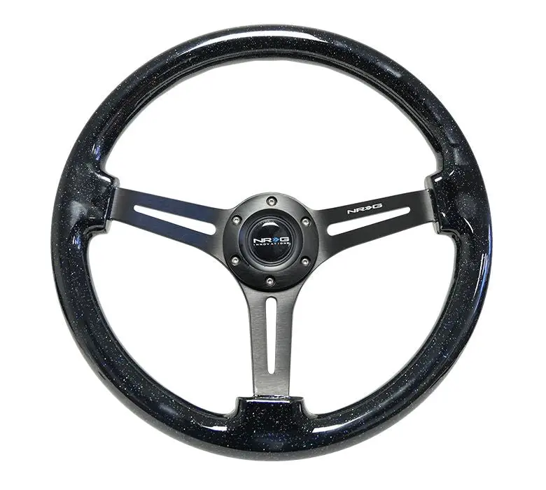 Nrg Reinforced Classic Wood Grain Wheel, 350Mm, 3 Spoke Slotted Center Black Matte Color With Black Multi Color Flake Wood - Rst-018Bsb-Bk 1