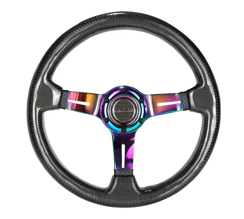 Nrg Carbon Fiber Steering Wheel350mm 1.5" Deep Dish With Neochrome Center Spoke - St-010Mc-Cf 1