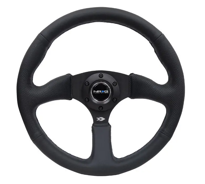 Nrg Reinforced Steering Wheel- 350Mm Sport Leather Racing ( 2.5" Deep) Comfort Grip 5Mm Matte Black Spoke - Rst-023Mb-R 1