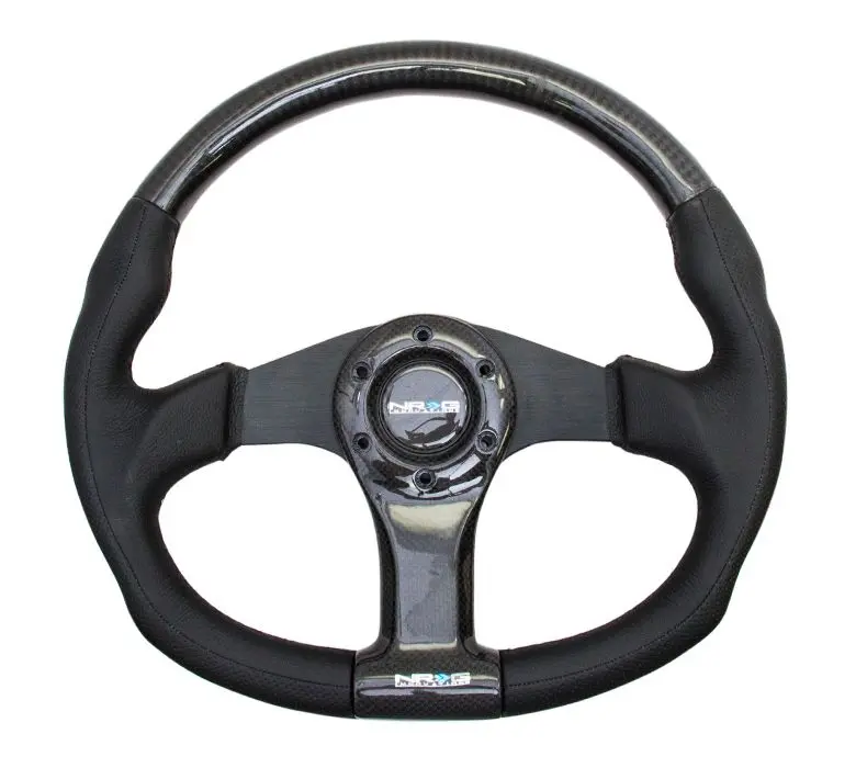 Nrg Carbon Fiber Steering Wheel 350Mm Blk Frame Blk Stitching W/ Rubber Cover Horn Button - St-014Cfbk 1