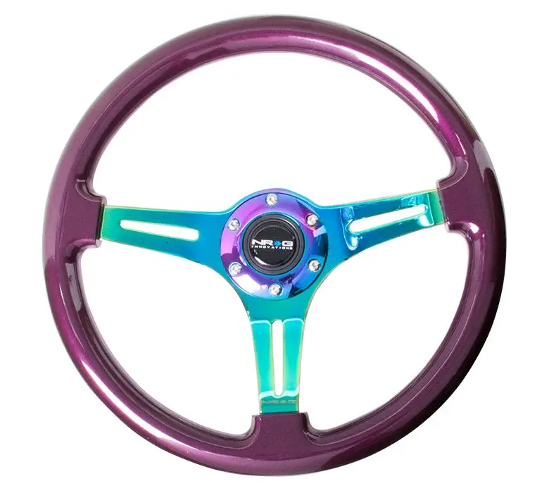 Nrg Classic Wood Grain Wheel, 350Mm 3 Neochrome Spokes, Purple Pearl Paint - St-015Mc-Pp 1