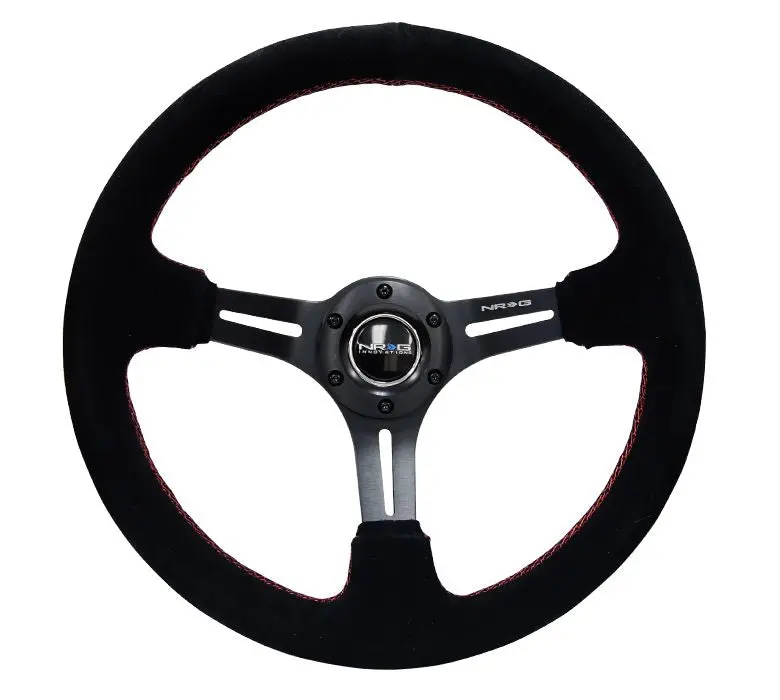 Nrg Reinforced Steering Wheel 350Mm Sport Steering Wheel Suede (3" Deep) Black Leather With Red Stitch - Rst-018S-Rs 1