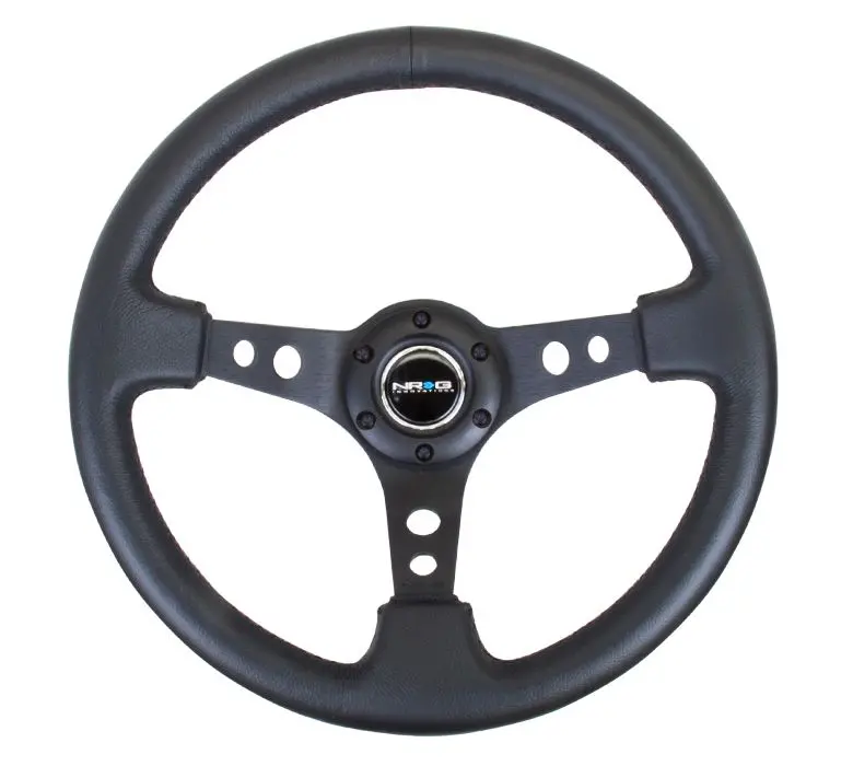 Nrg Reinforced Steering Wheel - 350Mm Sport Steering Wheel (3" Deep) - Black Spoke W/ Round Holes / Black Leather - Rst-006Bk 1