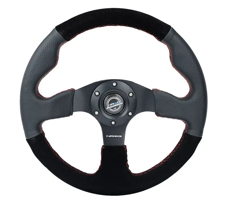 Nrg Reinforced Steering Wheel- 320Mm Sport Leather / Suede Steering Wheel W/ Red Stitch - Rst-012R/S-Rs 1