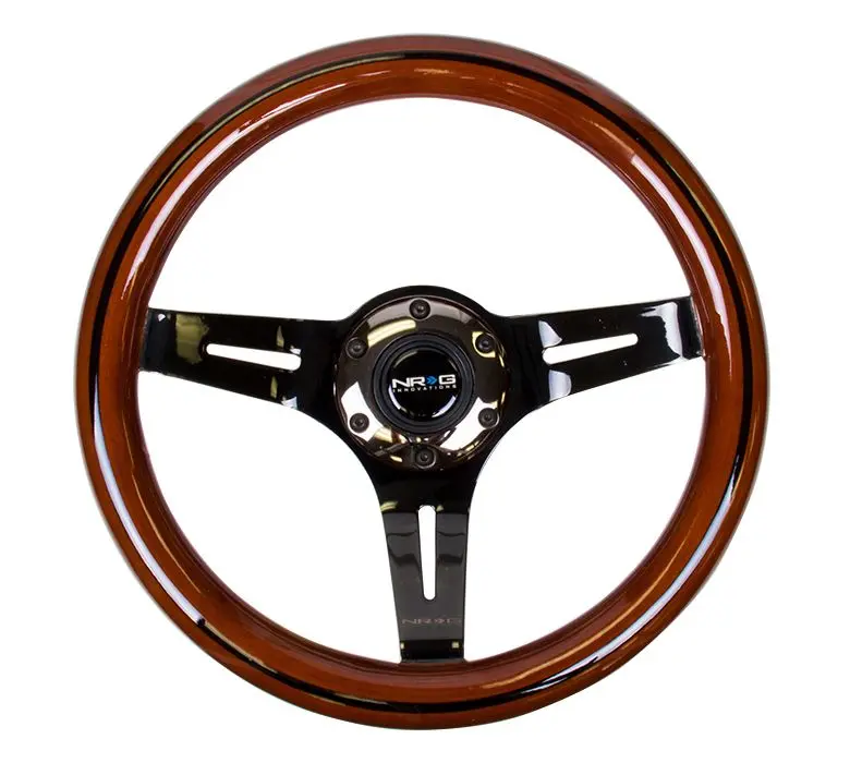 Nrg Classic Dark Wood Grain Wheel, Black Line Inlay, 310Mm, 3 Spoke Center In Black Chrome - St-310Brb-Bk 1
