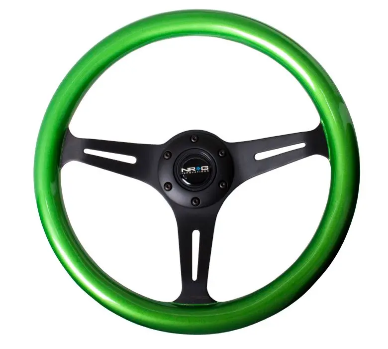 Nrg Classic Wood Grain Wheel, 350Mm 3 Black Spokes, Green Pearl/Flake Paint - St-015Bk-Gn 1