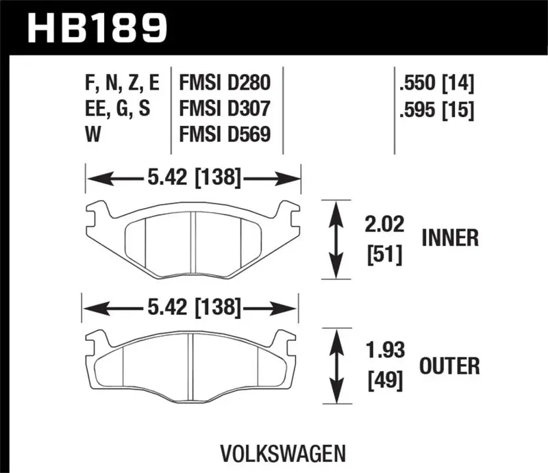 Hawk Er-1 Race Front Brake Pads - 91-93 Volkswagen Cabriolet - Hb189d.595 2