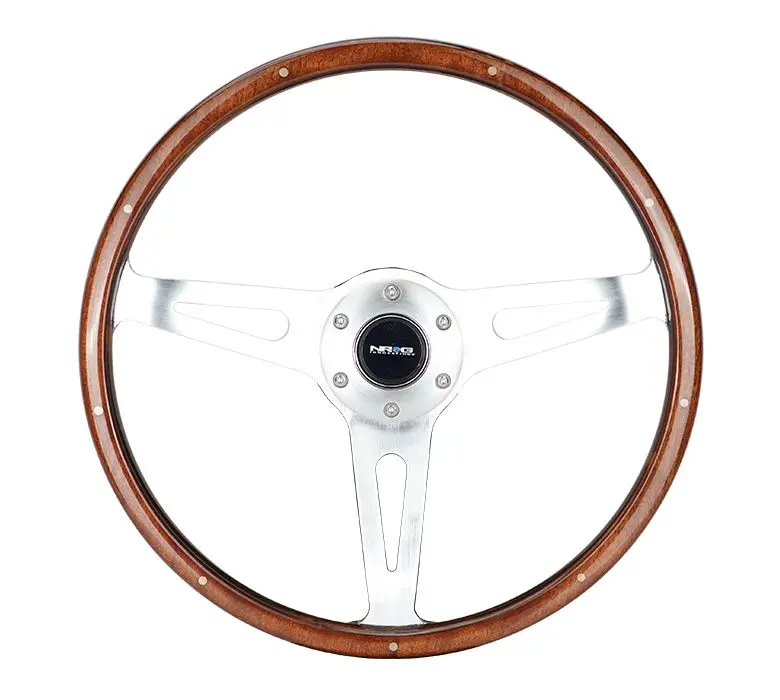 Nrg Classic Wood Grain Wheel, 365Mm, 3 Spoke Center In Polished Aluminum, Wood With Metal Accents - St-065 1