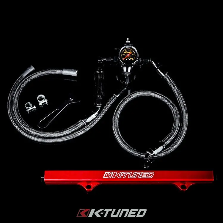 K-Tuned 6An Fuel System Center Feed Lines/Filter/Red Rail/ Fpr/Gauge/Wrench - Flk-Cf-Red 1