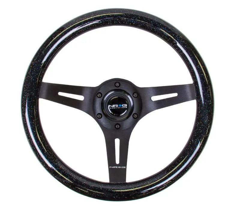 Nrg Black Sparkled Wood Grain Wheel, 310Mm, 3 Spoke Center In Black - St-310Bsb-Bk 1