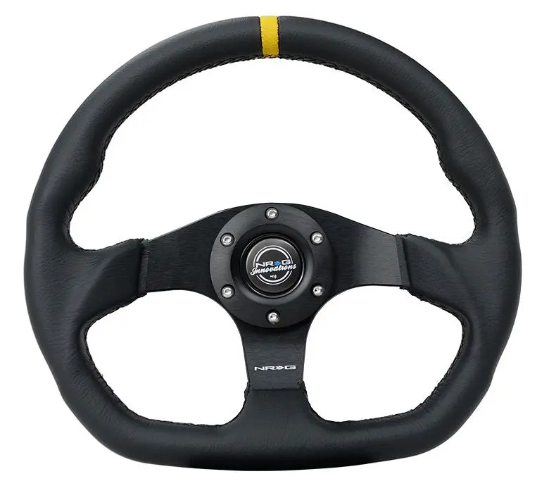 Nrg Reinforced Steering Wheel - 320Mm Sport Leather Flat Bottom With Yellow Center Mark - Rst-024Mb-R-Y 1