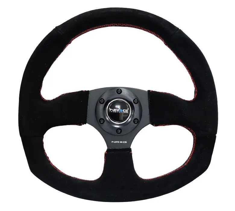 Nrg Reinforced Steering Wheel - Suede Leather Steering Wheel W/ Red Stitch - Rst-009S-Rs 1