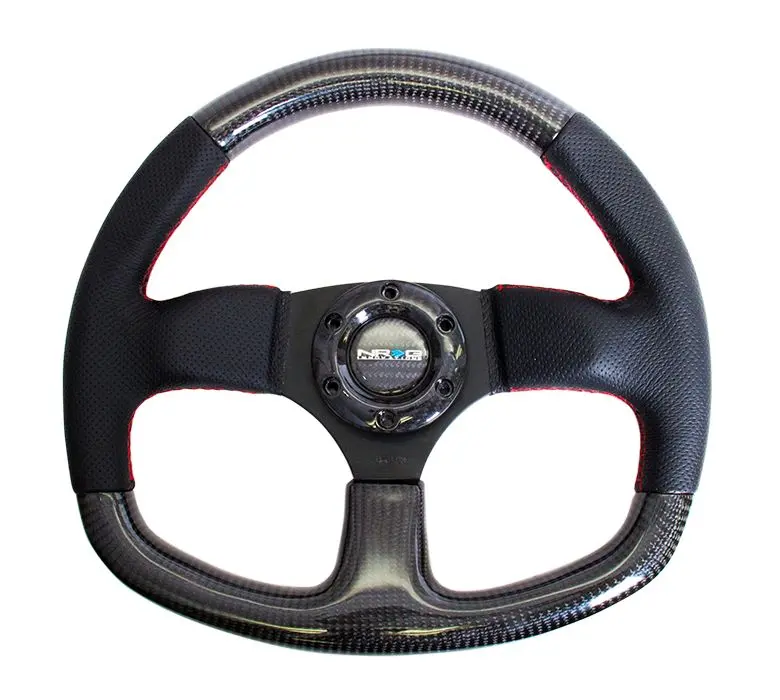Nrg Carbon Fiber Steering Wheel 320Mm Flat Bottom W/ Red Stitching - St-009Cfrs 1