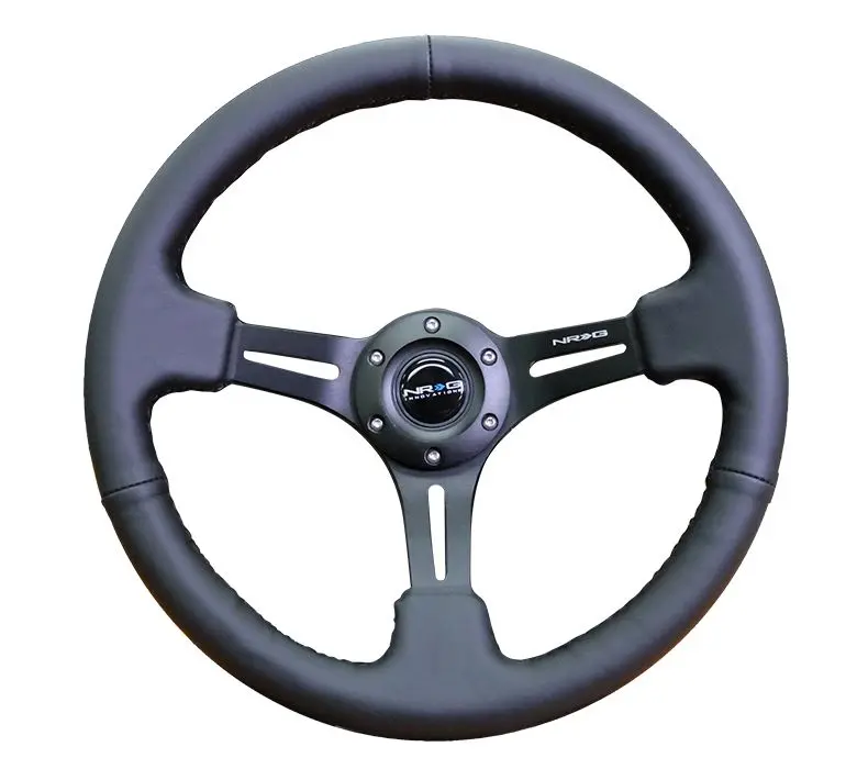 Nrg Reinforced Steering Wheel 350Mm Sport Steering Wheel (3" Deep) Black Leather With Black Stitching - Rst-018R 1