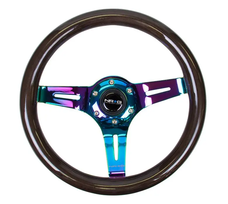 Nrg Classic Black Wood Grain Wheel, 310Mm, 3 Spoke Center In Neochrome - St-310Bk-Mc 1