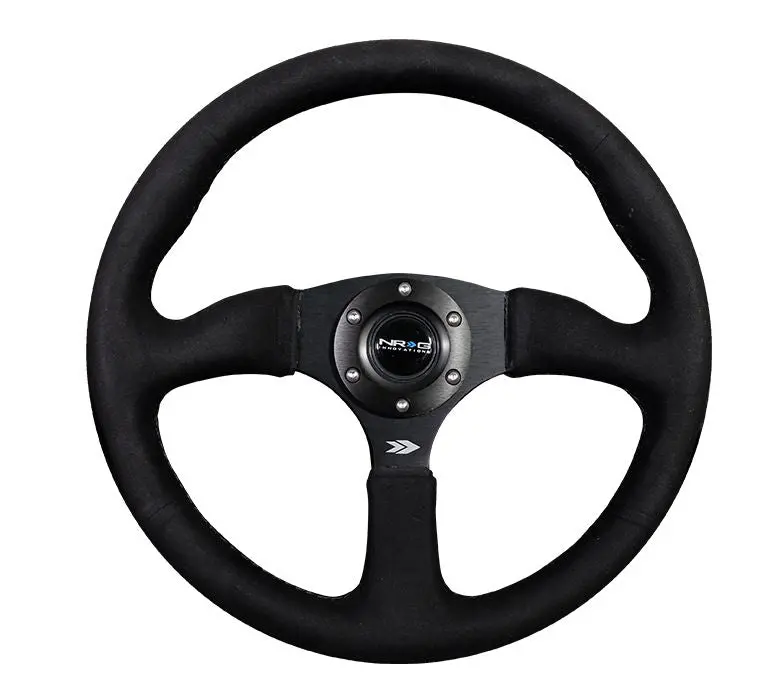 Nrg Reinforced Steering Wheel - 350Mm Sport Leather Racing ( 2.5" Deep) Comfort Grip, 4Mm Matte Black Spoke With Alcantara Finish - Rst-023Mb-Sa 1