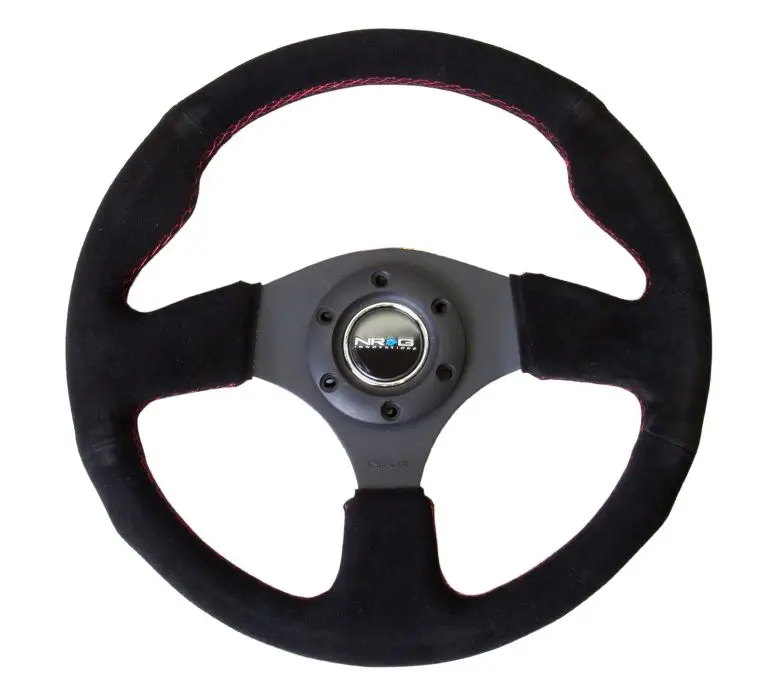 Nrg Reinforced Steering Wheel- 320Mm Sport Suede Steering Wheel W/ Red Stitch - Rst-012S-Rs 1