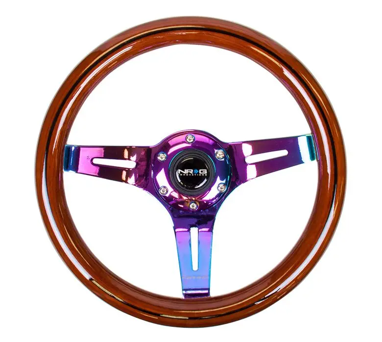 Nrg Classic Dark Wood Grain Wheel, Black Line Inlay, 310Mm, 3 Spoke Center In Neochrome - St-310Brb-Mc 1