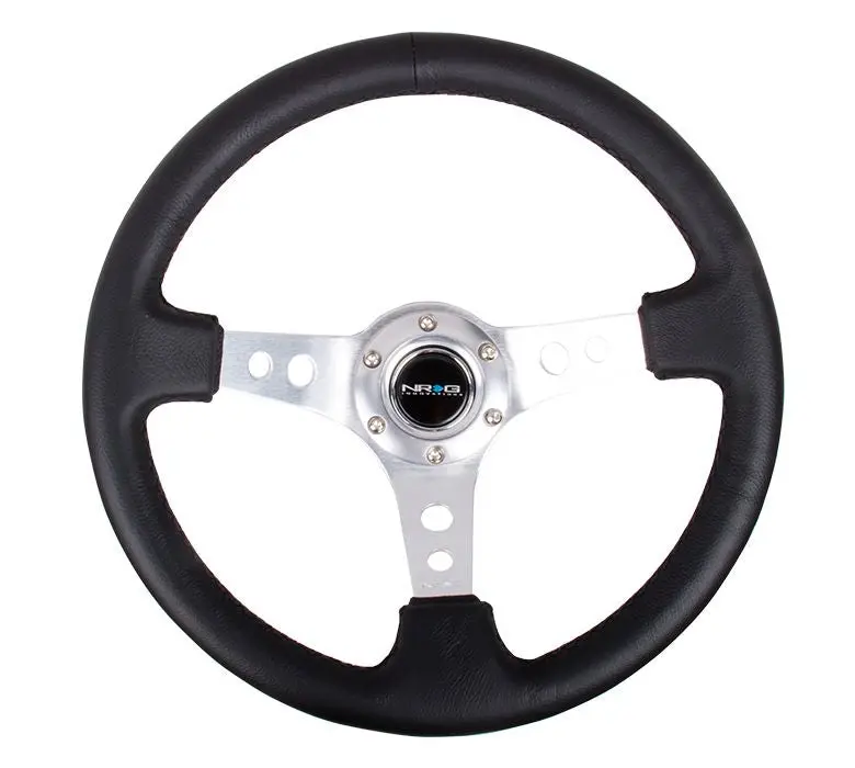 Nrg Reinforced Steering Wheel - 350Mm Sport Steering Wheel (3" Deep) - Silver Spoke W/ Round Holes / Black Leather - Rst-006Sl 1