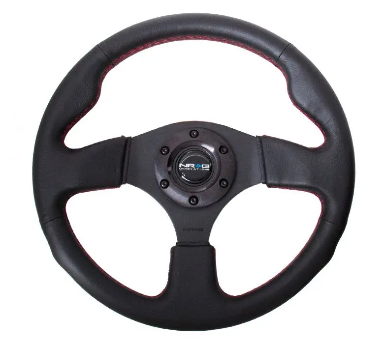 Nrg Reinforced Steering Wheel- 320Mm Sport Leather Steering Wheel W/ Red Stitch - Rst-012R-Rs 1