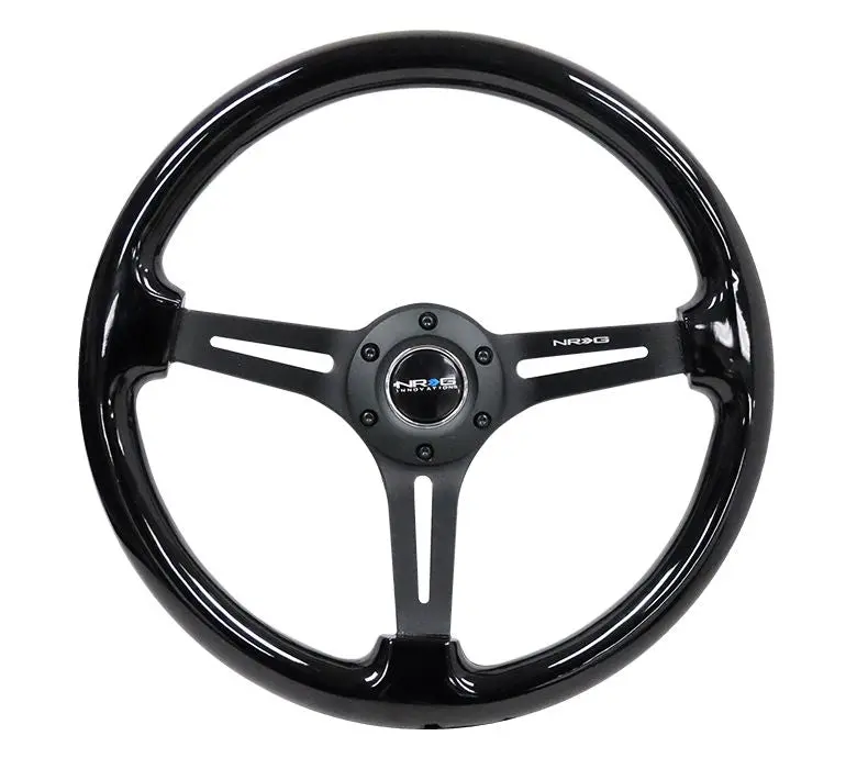 Nrg Reinforced Classic Wood Grain Wheel, 350Mm, 3 Spoke Slotted Center Black With Black Painted Wood - Rst-018Bk-Bk 1