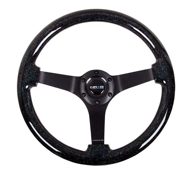 Nrg Reinforced Steering Wheel - Classic Black Sparkled Wood Grain Wheel (3" Deep, 4Mm ), 350Mm, 3 Solid Spoke Center In Black - Rst-036Bsb-Bk 1