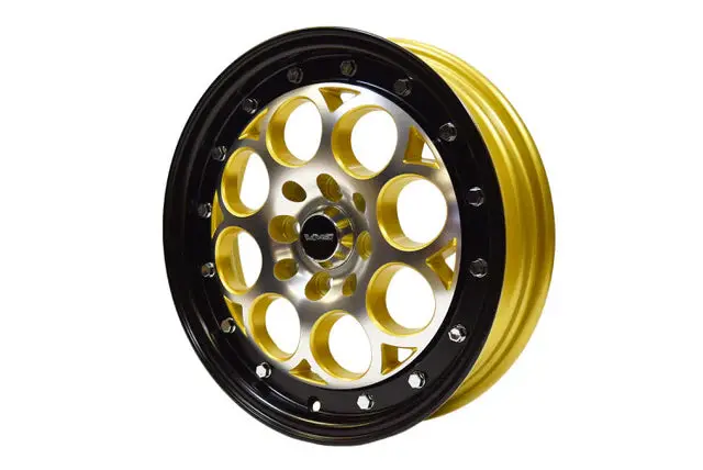 Vms Wheels Revolver 15X3.5 4X100/114.3 +10 Offset Machined Gold Black Lip Chrome Rivet Offsets - Vwre009 1