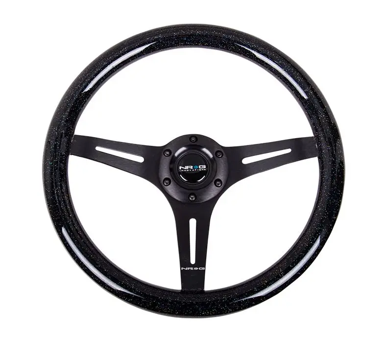 Nrg Classic Wood Grain Wheel, 350Mm 3 Black Spokes-Black Sparkled Color - St-015Bk-Bsb 1