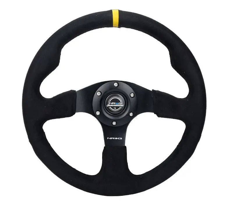 Nrg Reinforced Steering Wheel - Alcantara Steering Wheel W/ Yellow Center Mark 320Mm W/ Black Stitch - Rst-012Sa-Y 1