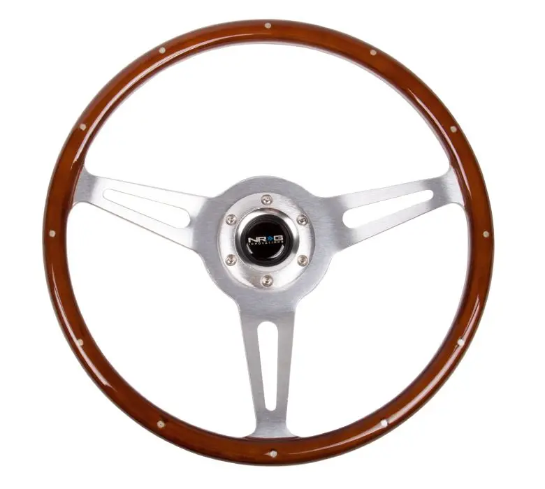 Nrg Classic Wood Grain Wheel, Brush Aluminum 3 Spoke 365Mm With Metal Insert. - St-380Sl 1