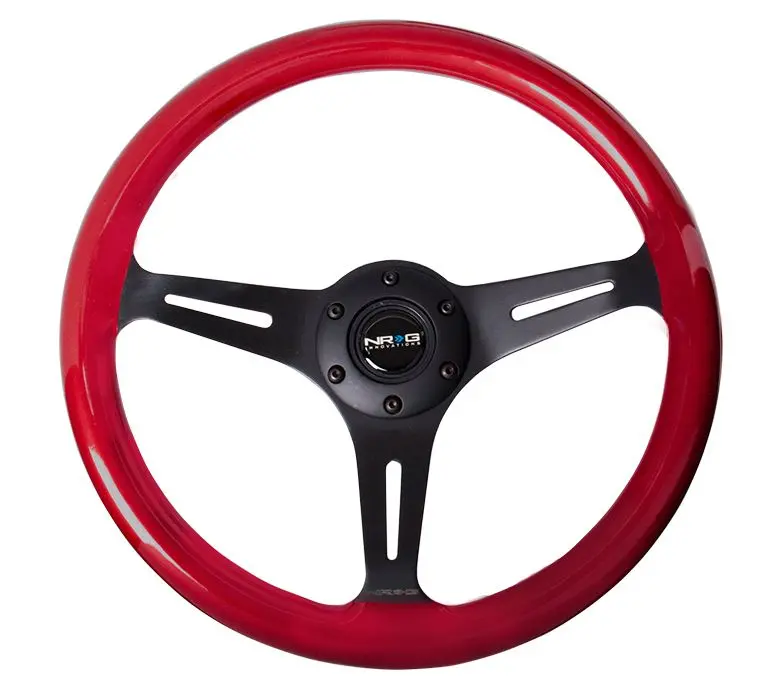 Nrg Classic Wood Grain Wheel, 350Mm 3 Black Spokes, Red Pearl/Flake Paint - St-015Bk-Rd 1