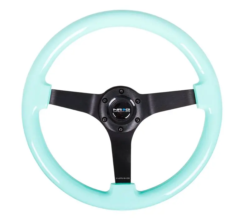 Nrg Reinforced Steering Wheel - Classic Minty Fresh Wood Grain Wheel (3" Deep), 350Mm, 3 Solid Spoke Center In Black - Rst-036Mf-Bk 1
