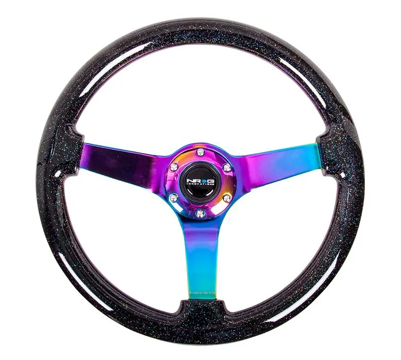 Nrg Reinforced Steering Wheel - Classic Black Sparkled Wood Grain Wheel (3" Deep, 4Mm ), 350Mm, 3 Solid Spoke Center In Neochrome - Rst-036Bsb-Mc 1