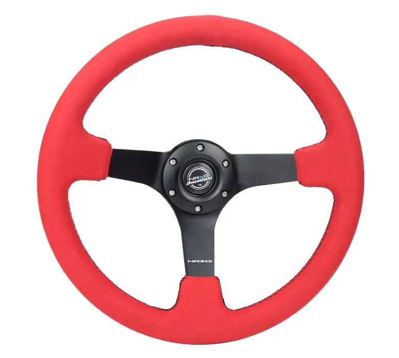 Nrg Reinforced Steering Wheel - 350Mm Sport Steering Wheel (3' Deep) Red Alcantara With Black Baseball Stitching - Matte Black Spoke - Rst-036Mb-Rea 1